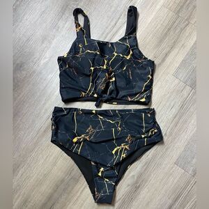 ZAFUL | Marble High Waist Bikini Size Large 8 Black